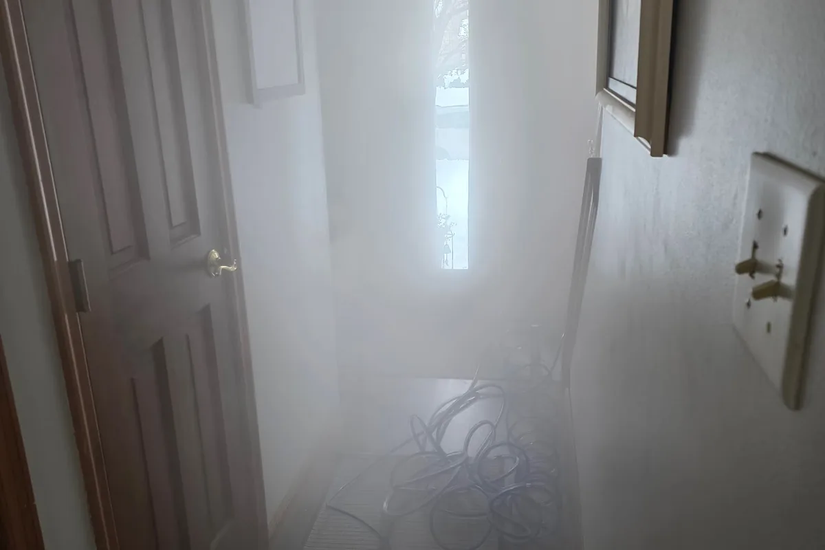 VaPURE&trade; vapor dispersing from treatment equipment during an odor job